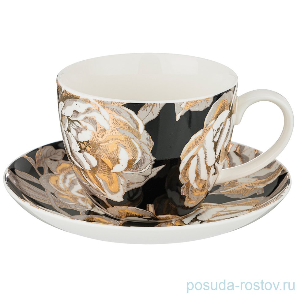 Чайная пара 450 мл 1 шт чёрная "Golden rose" / 208446