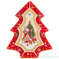 Блюдо 26 х 21 х 3 см красное Елка &quot;С Новым годом! /Дед мороз&quot; / 225195