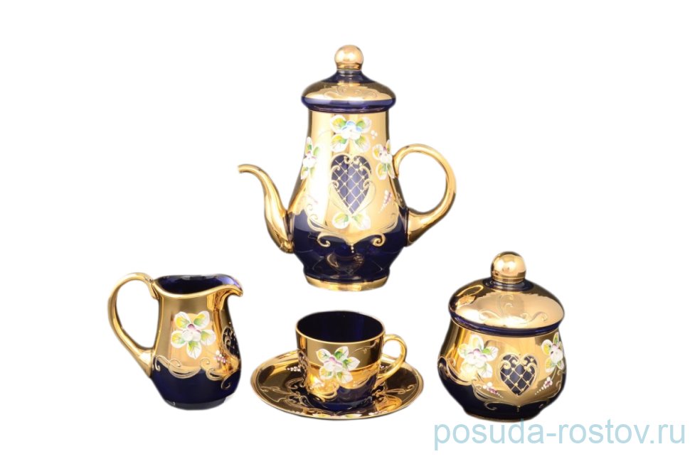 Кофейный сервиз на 6 персон 15 предметов "Лепка синяя" М+М / 039438