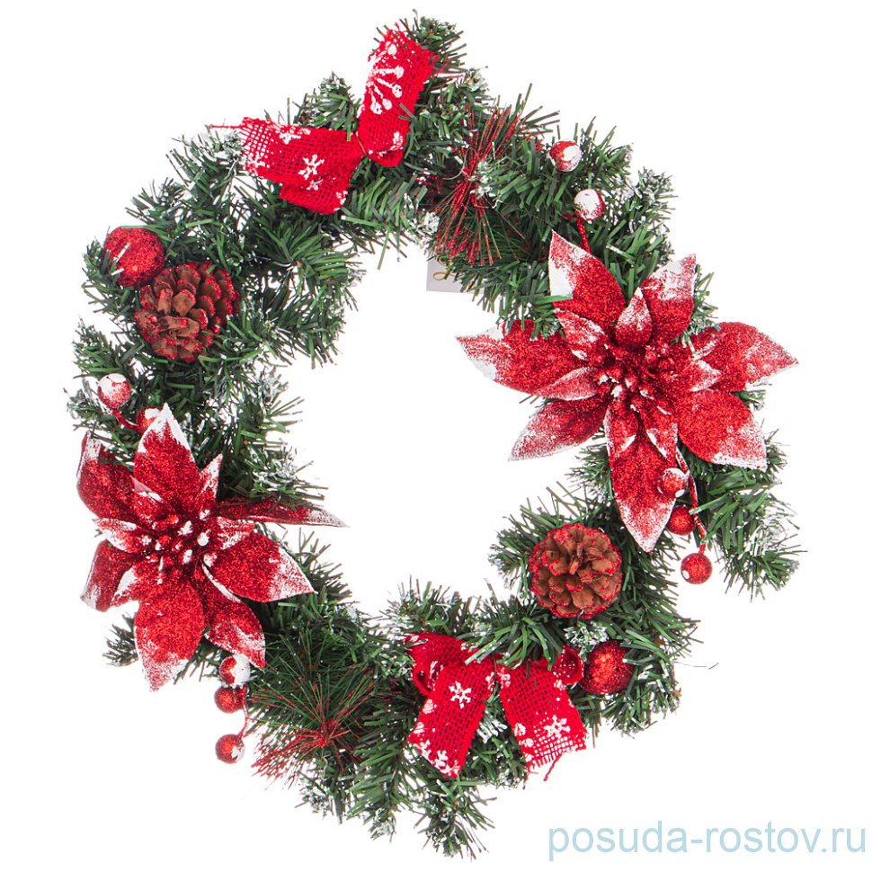 Декоративное изделие 35 см "Венок с красными пуансетиями" / 224669