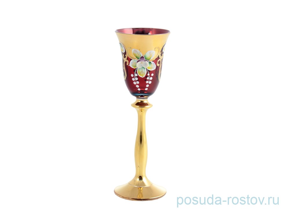 Рюмки 60 мл 6 шт "Анжела /Лепка красная /AS Crystal" золотая ножка / 148278