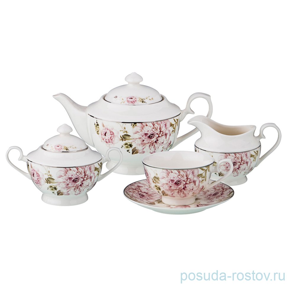 Чайный сервиз на 6 персон 15 предметов "Пионы" / 186228