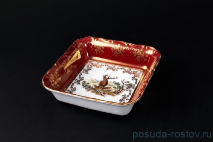 Салатник 16 см квадратный &quot;Магнолия /Охота красная&quot; / 038339