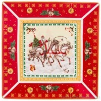 Блюдо 22 х 22 см квадратное красное &quot;с новым годом! /русская тройка&quot; / 225719