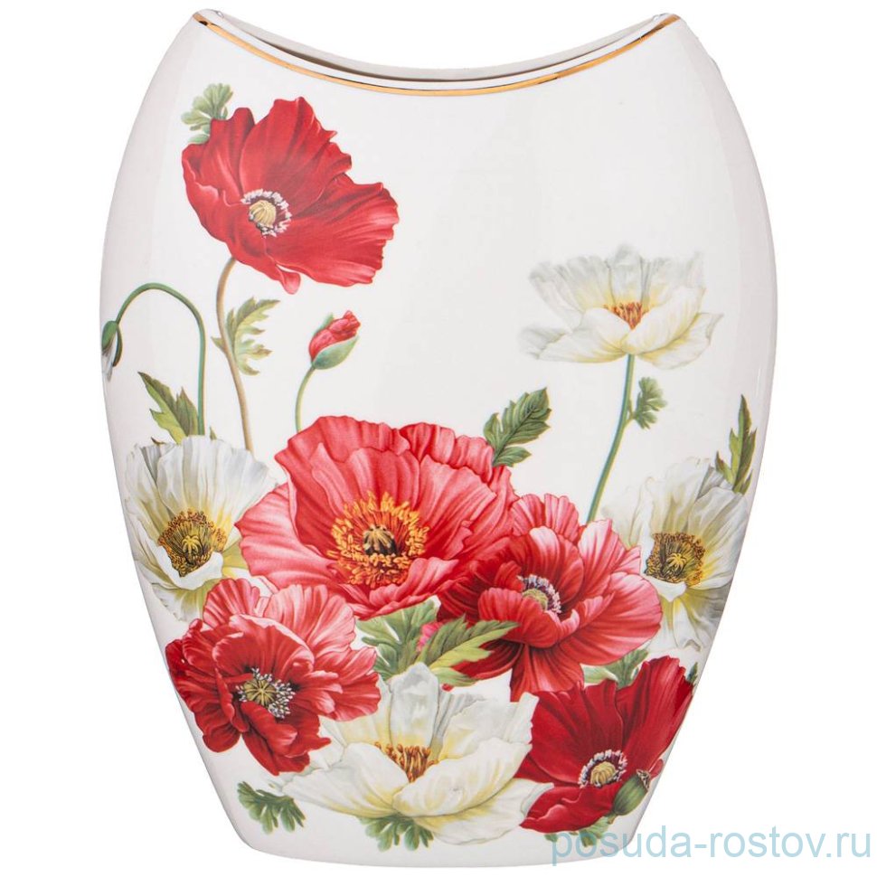 Ваза для цветов 20,5 см белая "маки" / 276105 Ваза для цветов 20,5 см белая "маки" / 276105