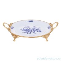 Блюдо 42 х 31 х 6,5 см круглое н/н с ручками &quot;Синий цветок&quot;  / 333569