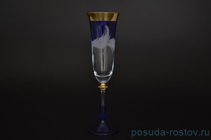 Бокалы для шампанского 190 мл 6 шт &quot;Анжела /Матовые листики /Золото на синем&quot; E-V / 017239