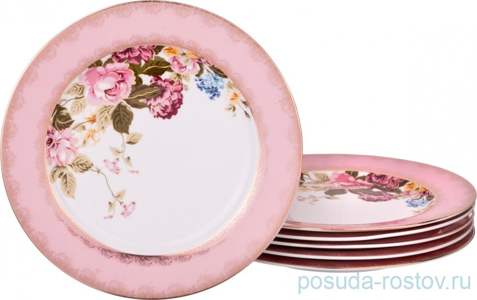Набор тарелок 20 см 6 шт "букет /розовый" / 189689
